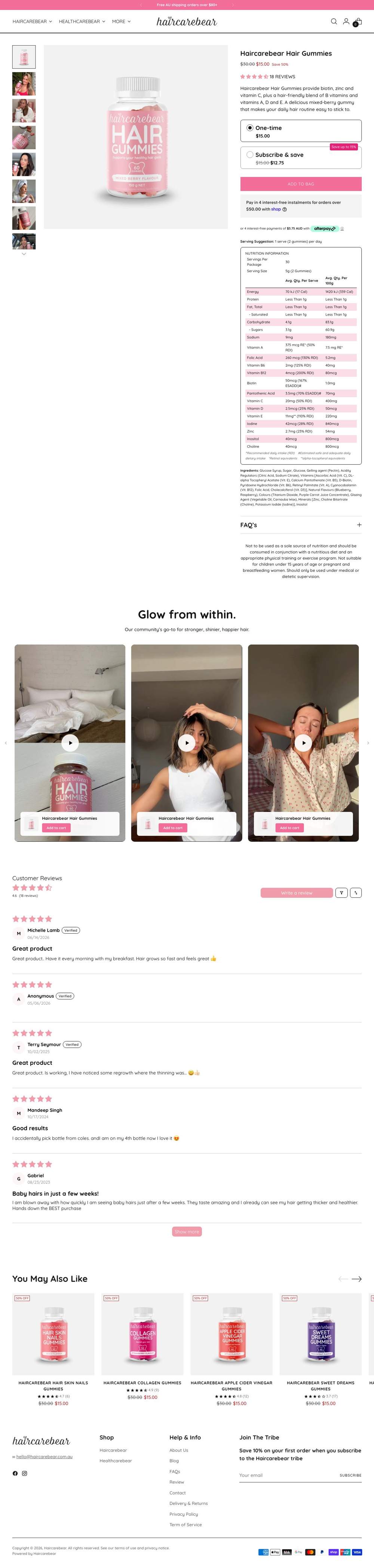 Haircarebear landing page: Haircarebear Hair Gummies
