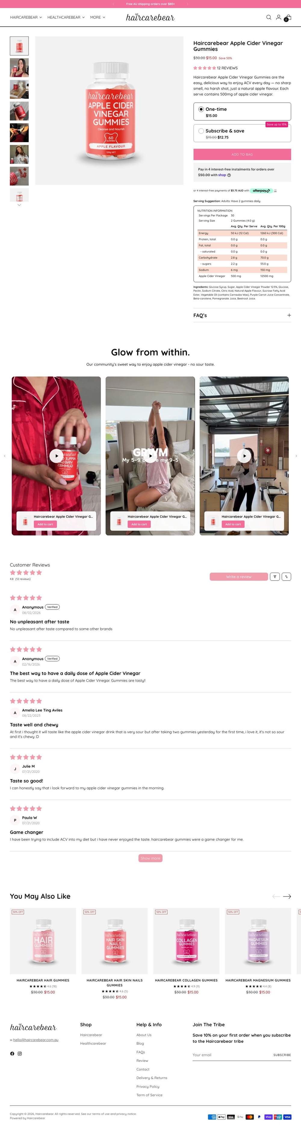 Haircarebear landing page: Haircarebear Apple Cider Vinegar Gummies