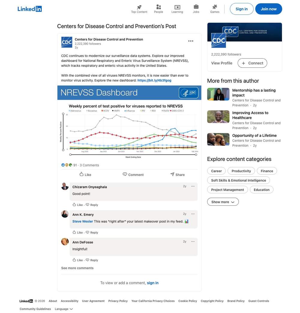 Hiya landing page: Centers for Disease Control and Prevention’s Post