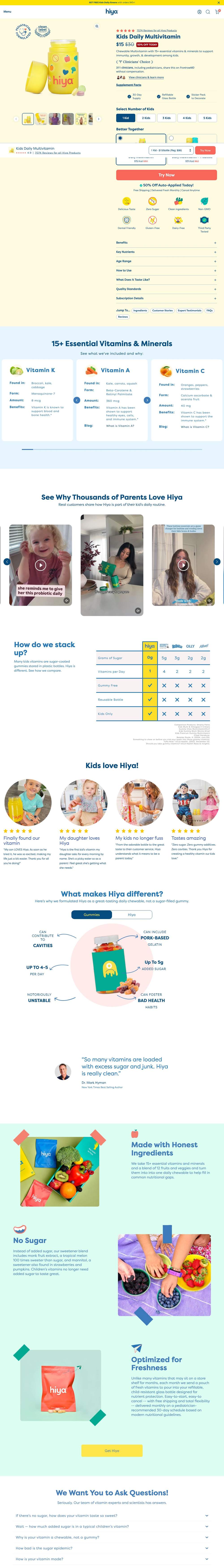 Hiya landing page: Kids Daily Multivitamin