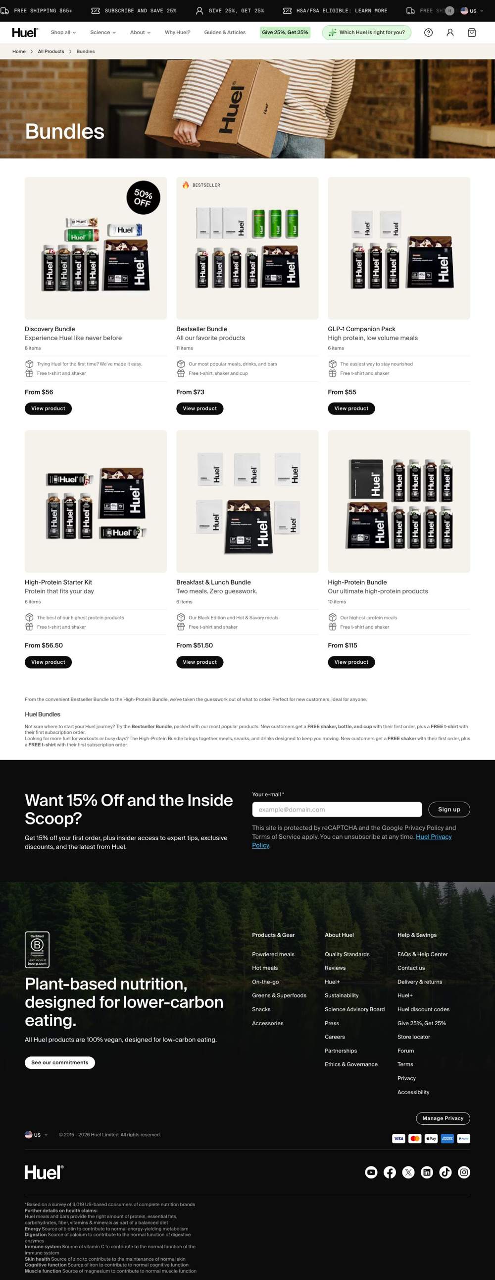 Huel landing page: Bundles