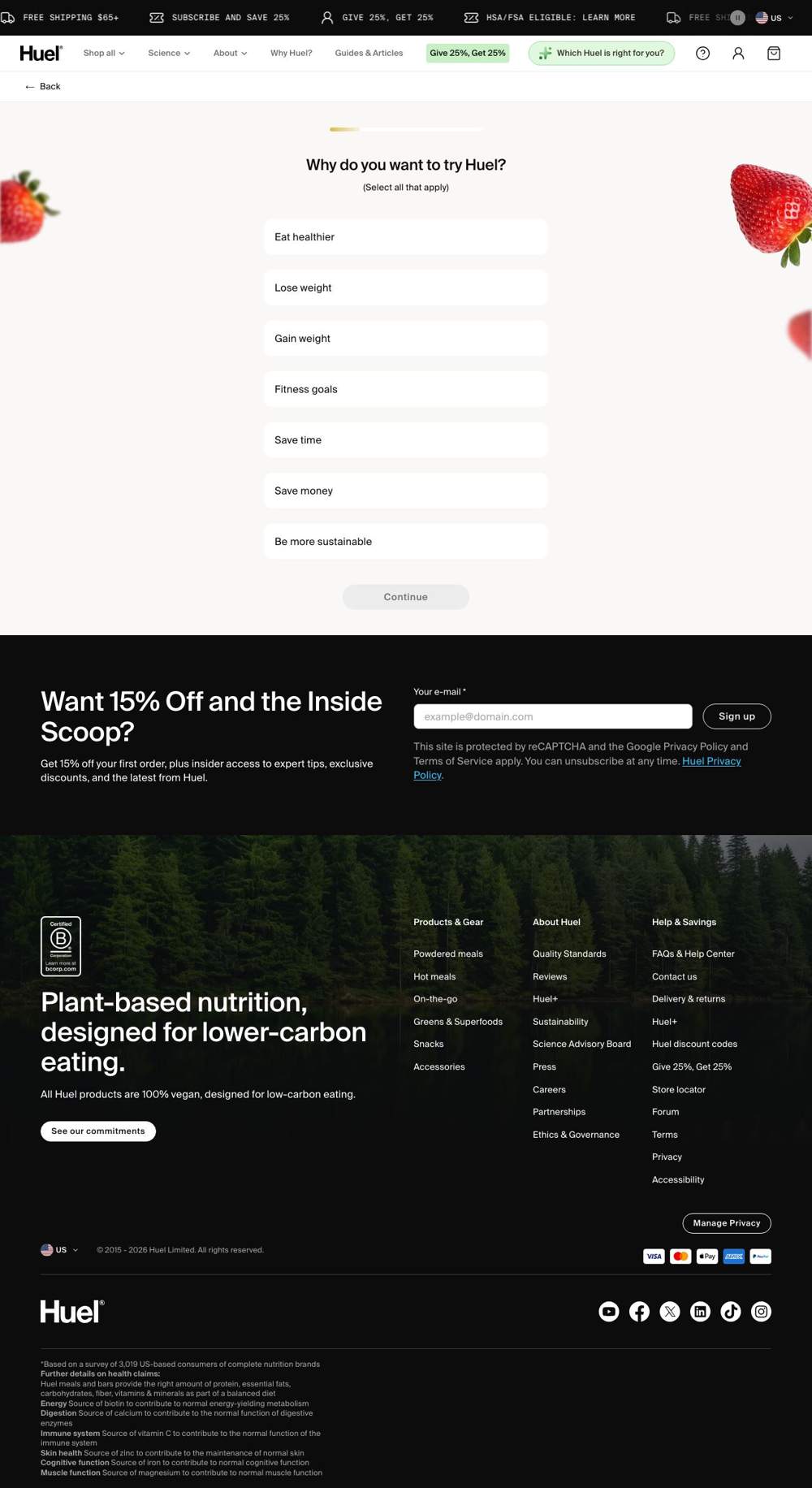 Huel landing page: Your Cart