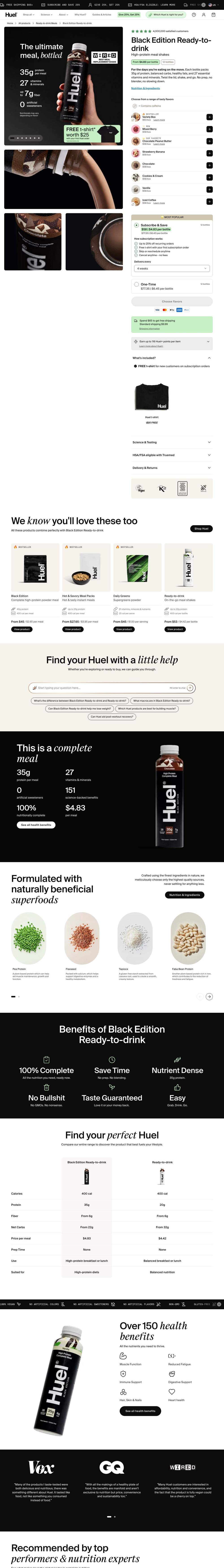 Huel landing page: Black Edition Ready-to-drink