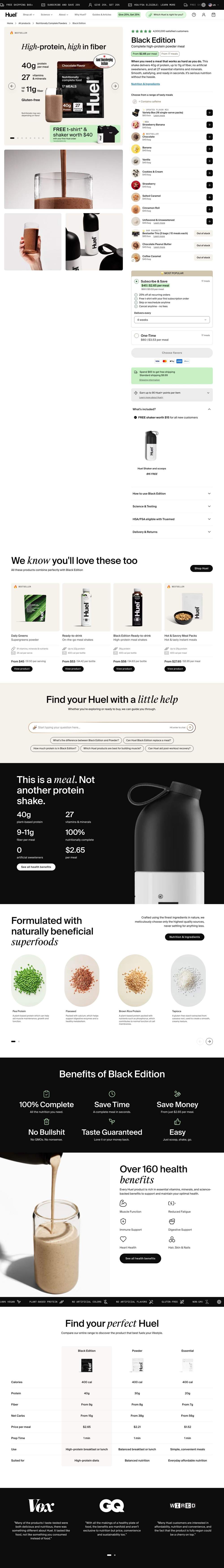 Huel landing page: Black Edition