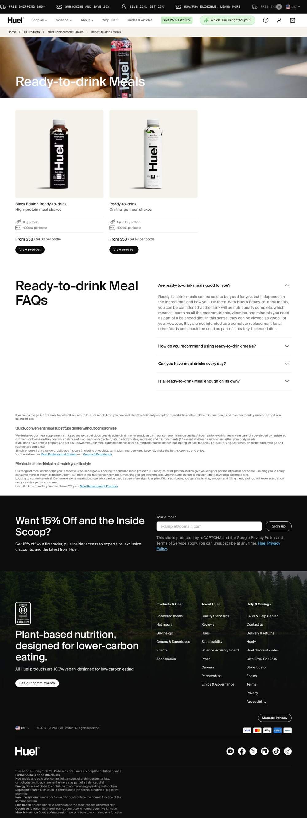Huel landing page: Ready-to-drink Meals