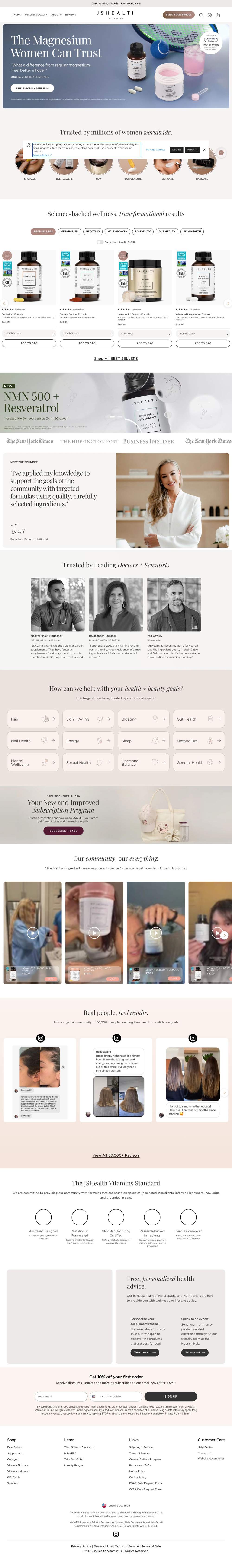 JSHealth Vitamins landing page: Trusted by millions of women worldwide.