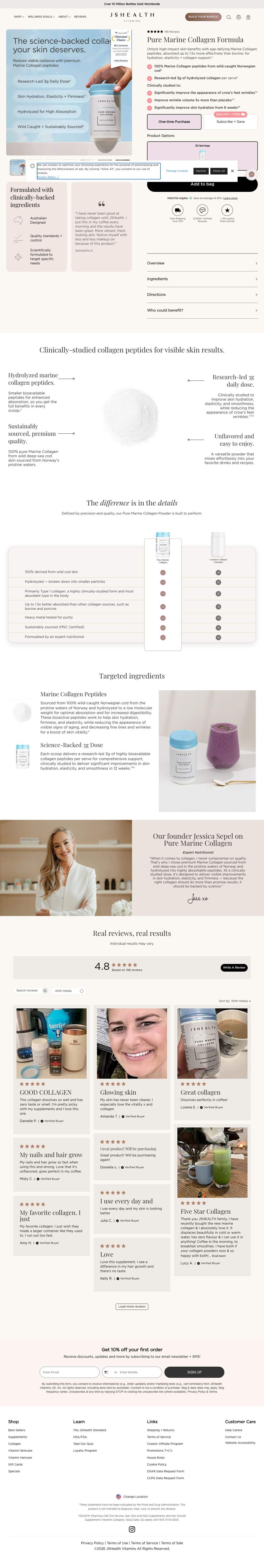 JSHealth Vitamins landing page: Pure Marine Collagen Formula