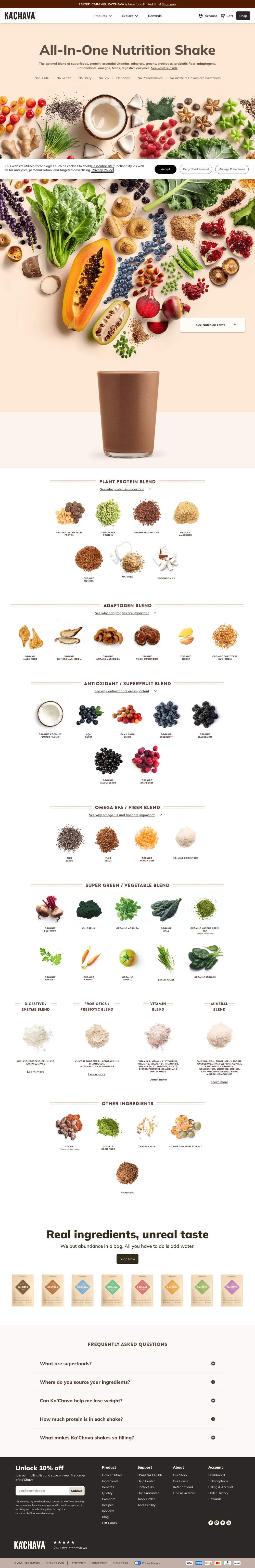 Ka'Chava landing page: All-In-One Nutrition Shake