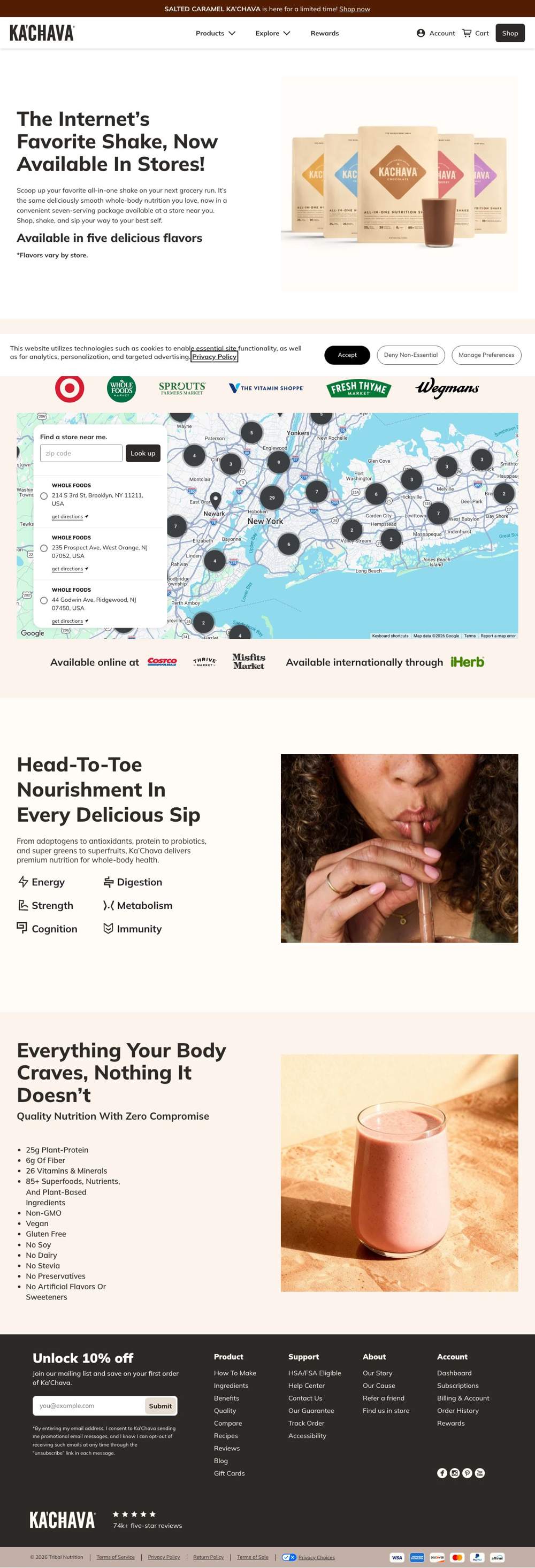 Ka'Chava landing page: The Internet’s Favorite Shake, Now Available In Stores!