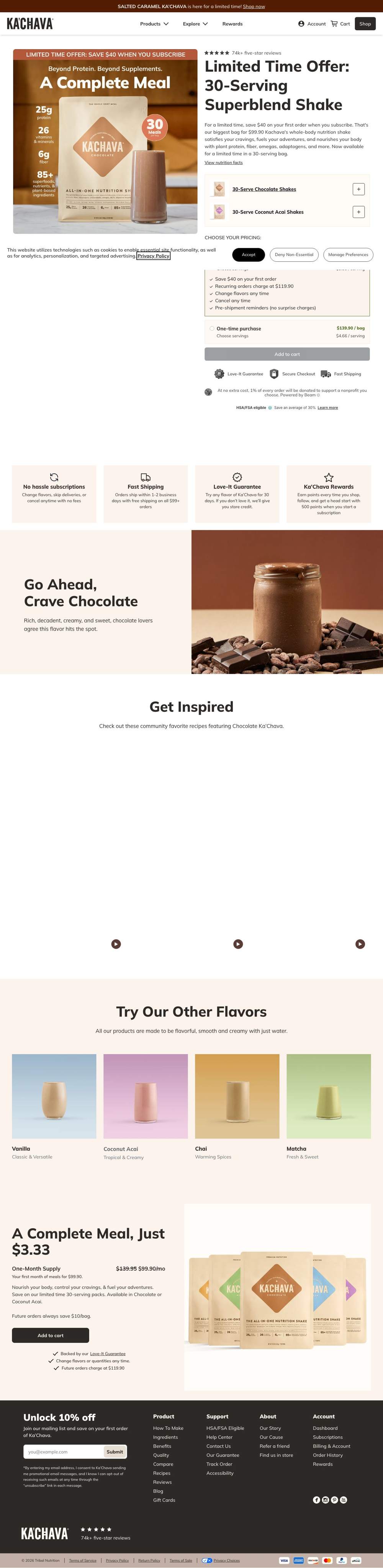 Ka'Chava landing page: Limited Time Offer: 30-Serving Superblend Shake