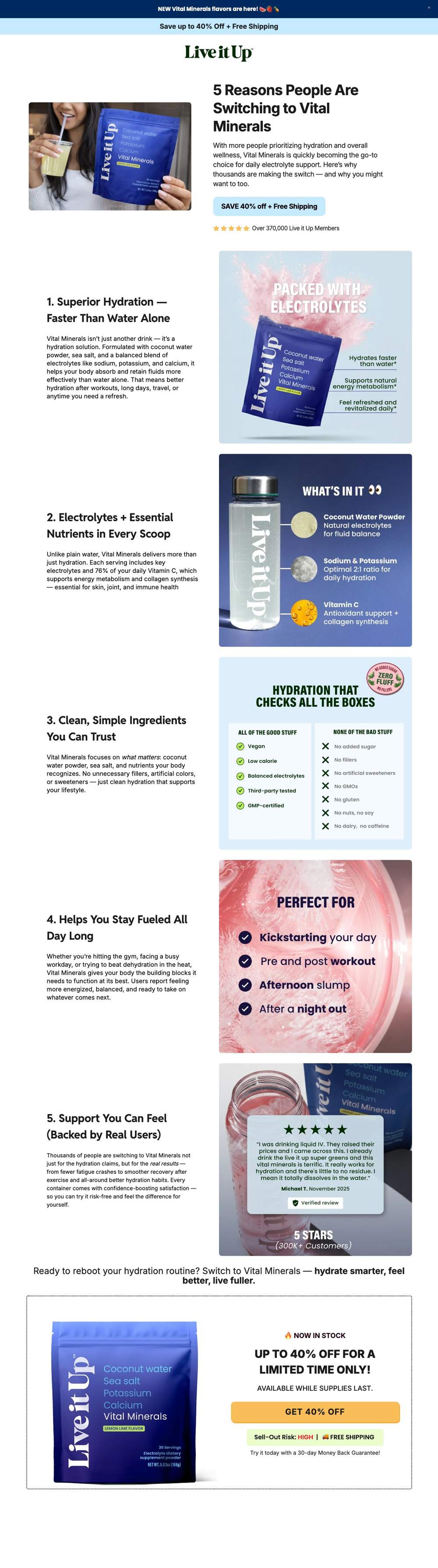 Live it Up landing page: Sign up and save