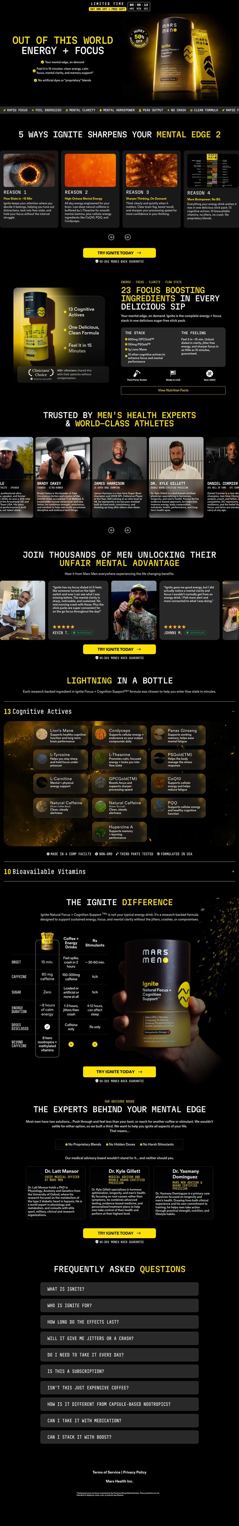 Mars Men landing page: OUT OF THIS WORLD ENERGY + FOCUS