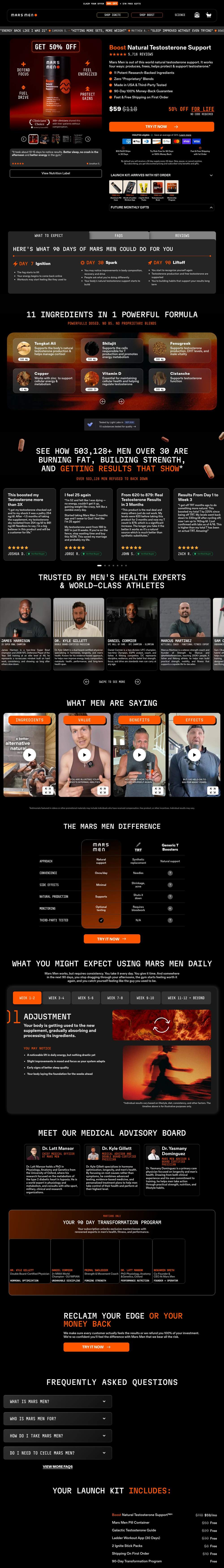 Mars Men landing page: Boost Natural Testosterone Support