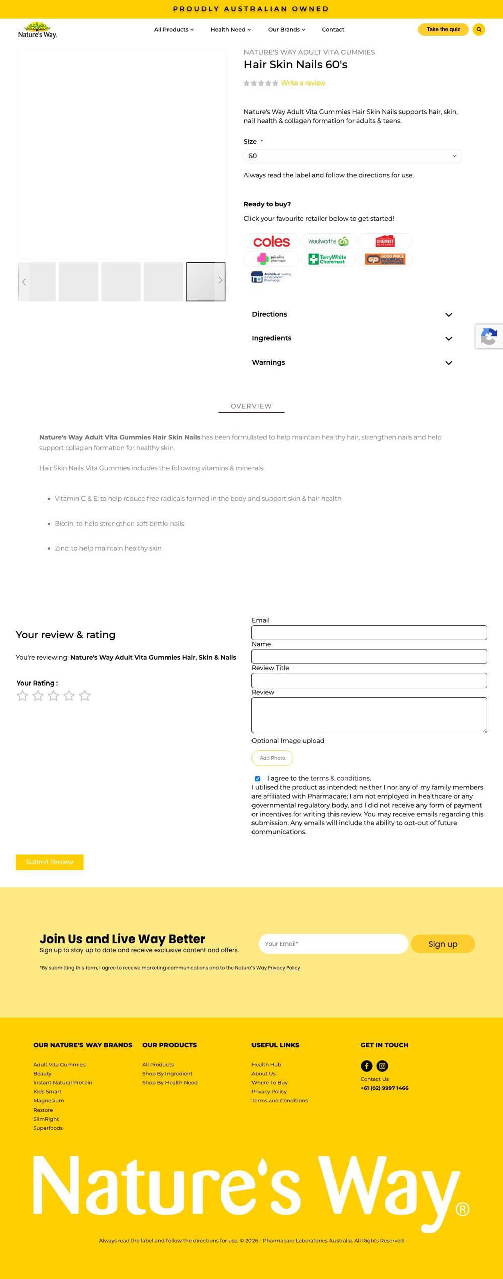 Nature's Way (Australia) landing page: Hair Skin Nails 60's