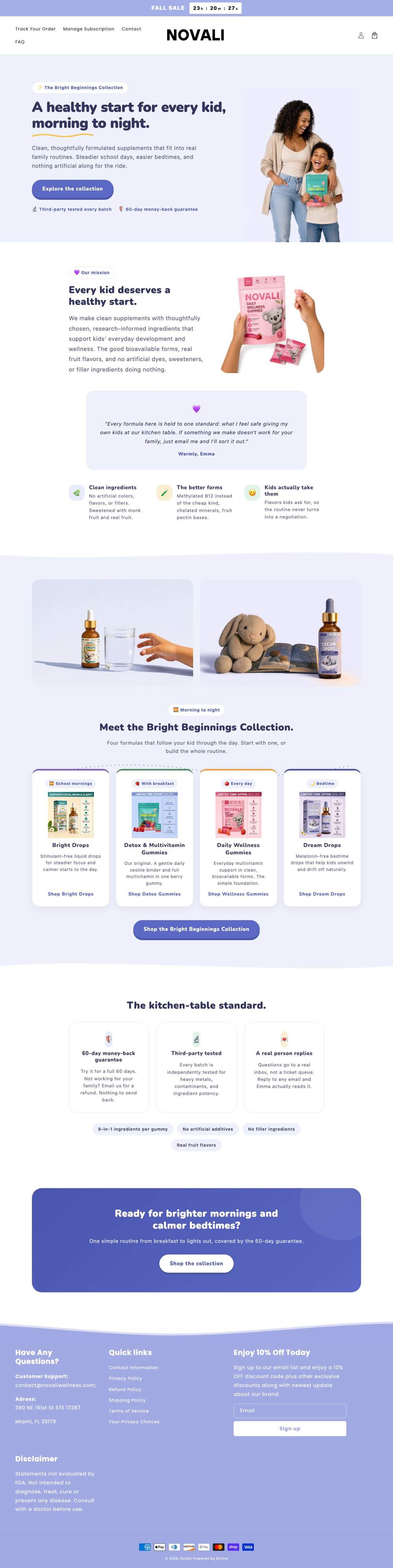 Novali Health landing page: Novali