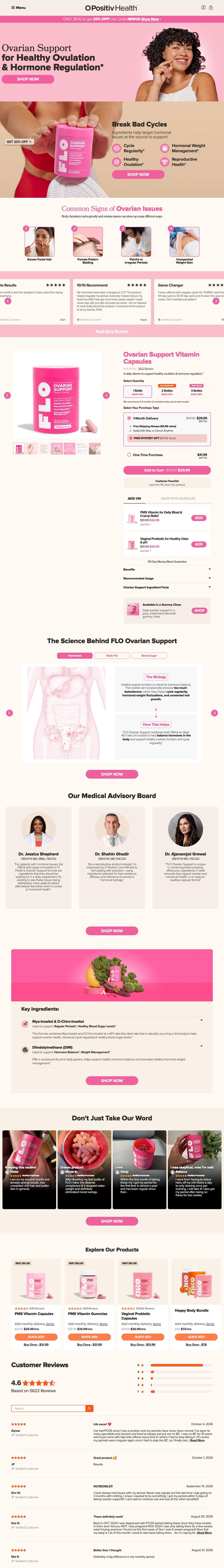 O Positiv landing page: Ovarian Support for Healthy Ovulation & Hormone Regulation*