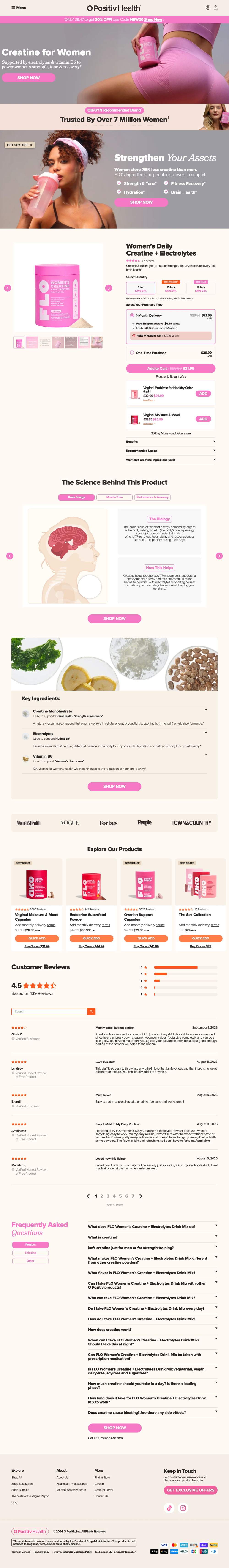 O Positiv landing page: Creatine for Women