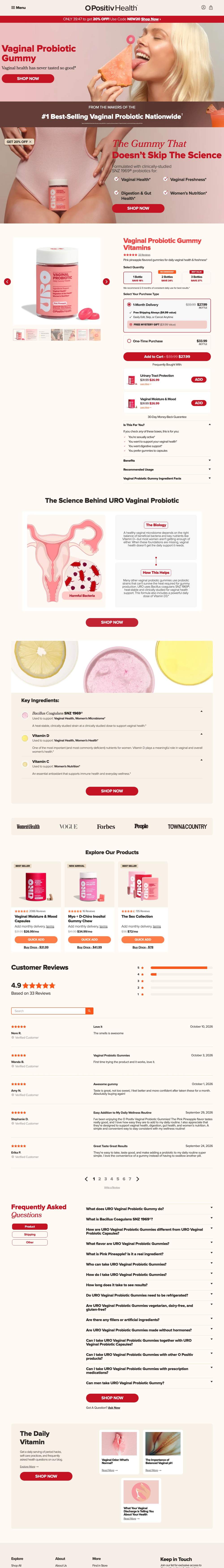 O Positiv landing page: Vaginal Probiotic Gummy