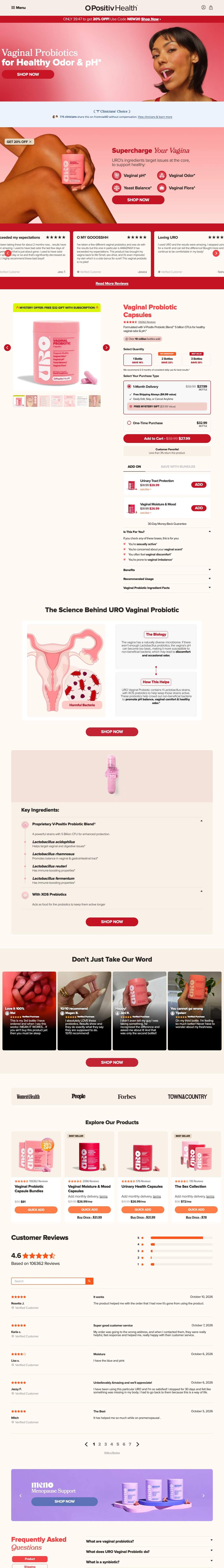 O Positiv landing page: Vaginal Probiotics for Healthy Odor & pH*