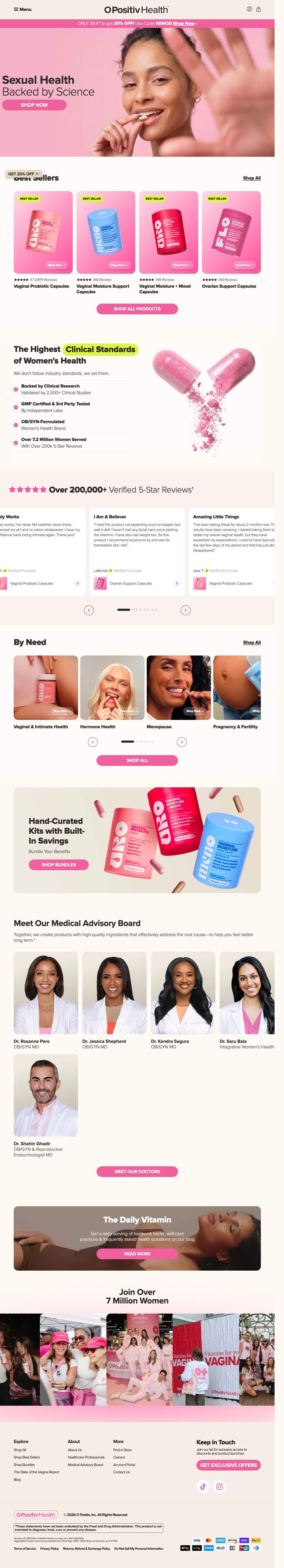 O Positiv landing page: Sexual Health Backed by Science