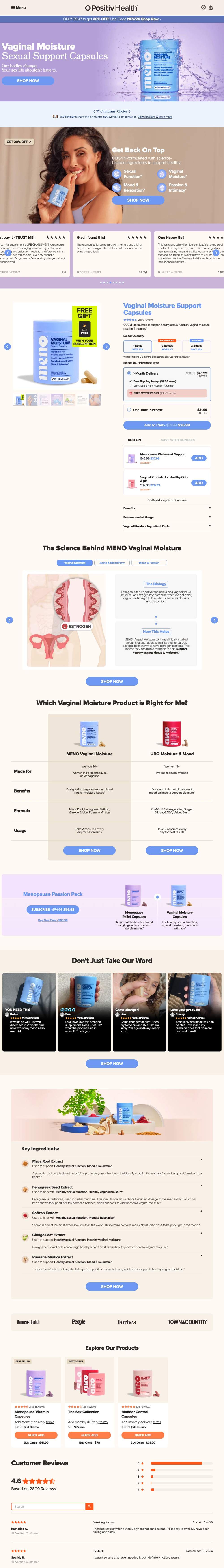 O Positiv landing page: Vaginal Moisture Sexual Support Capsules