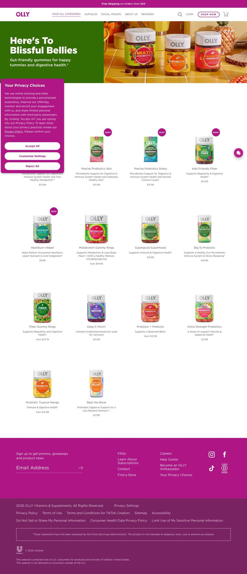 OLLY landing page: Here's To Blissful Bellies