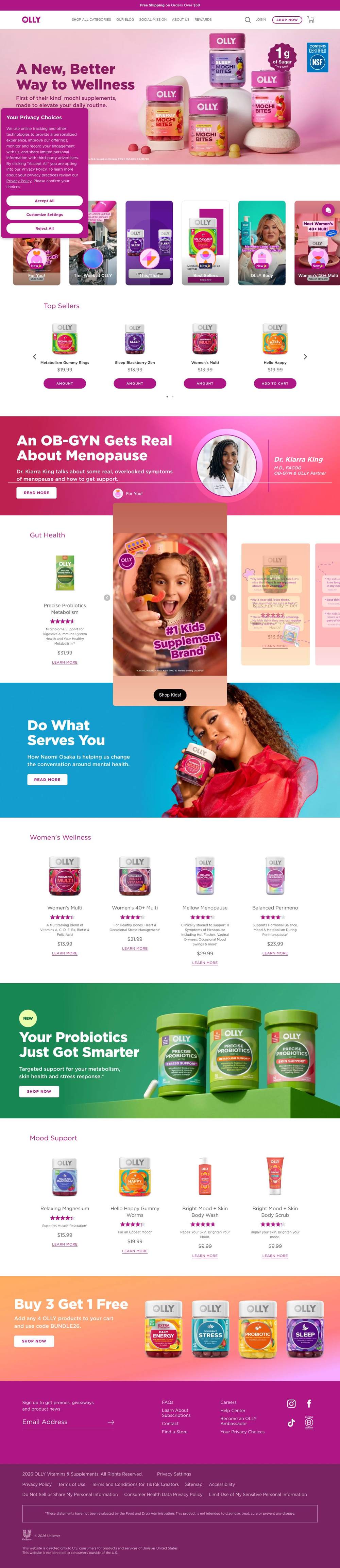 OLLY landing page: A New, Better Way to Wellness