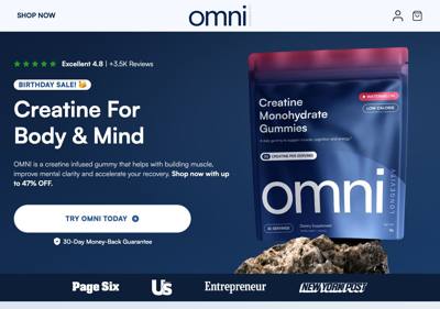 Omni Creatine landing page
