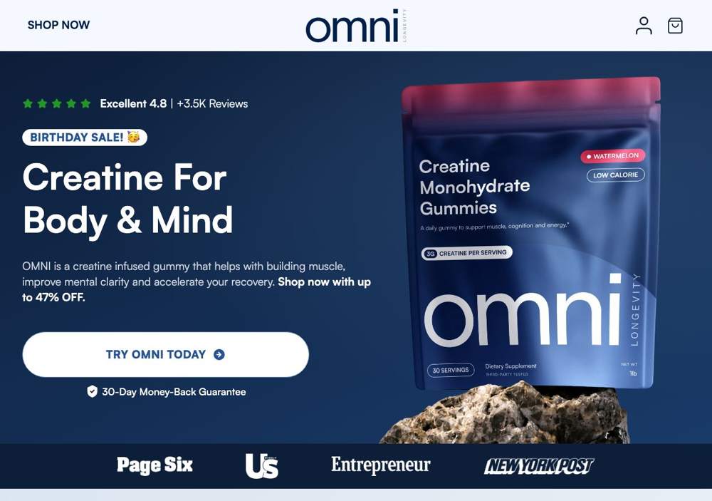 Omni Creatine landing page: Daily Longevity Supplements for Body & Mind | OMNI Longevity