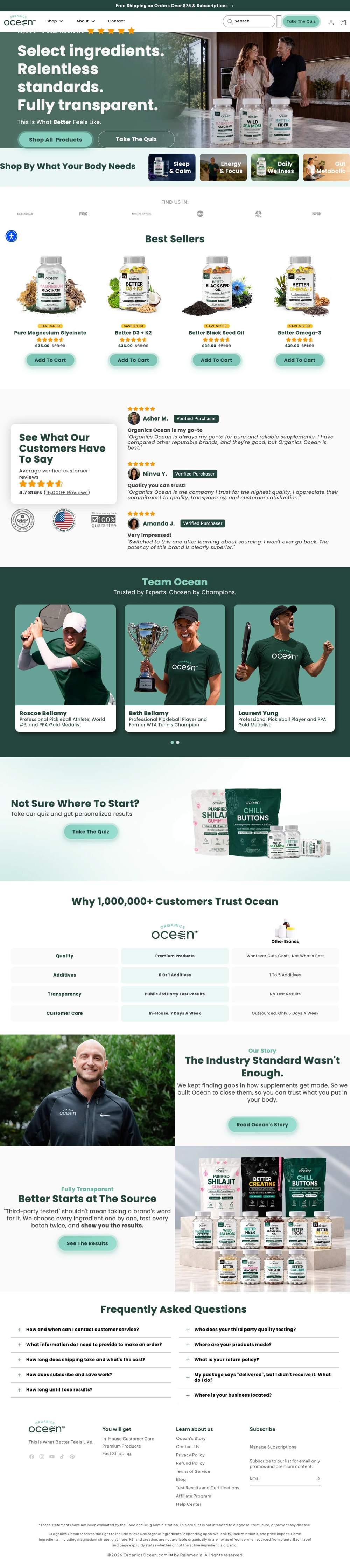 Organics Ocean landing page: Pure Magnesium Glycinate