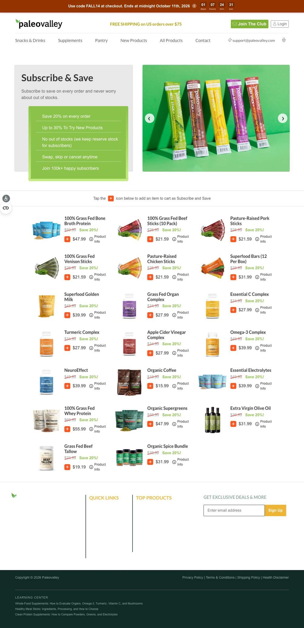 Paleovalley landing page: Subscribe & Save