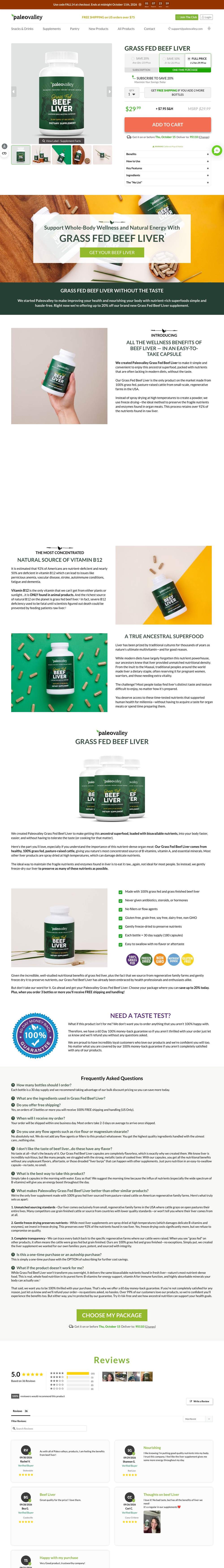 Paleovalley landing page: GRASS FED BEEF LIVER †