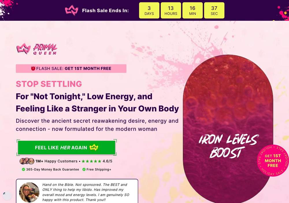 Primal Queen landing page: STOP SETTLING For "Not Tonight," Low Energy, and Feeling Like a Stranger in Your Own Body