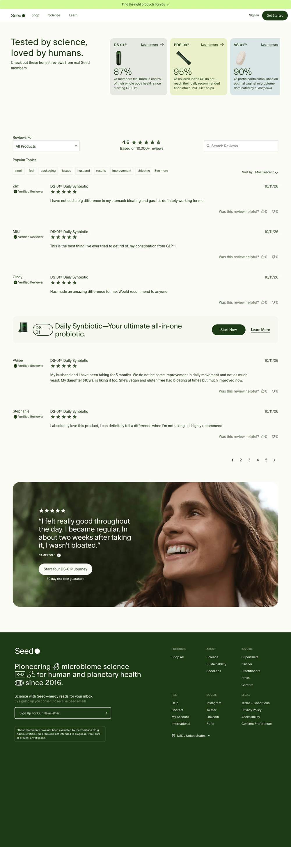 Seed landing page: Seed • Read 10,000+ Verified Customer Reviews