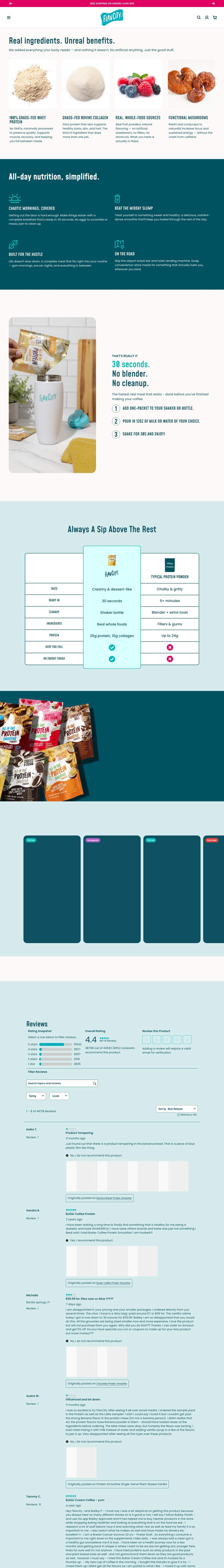 Shop FlavCity landing page: Build Your Own Protein Smoothie Packets