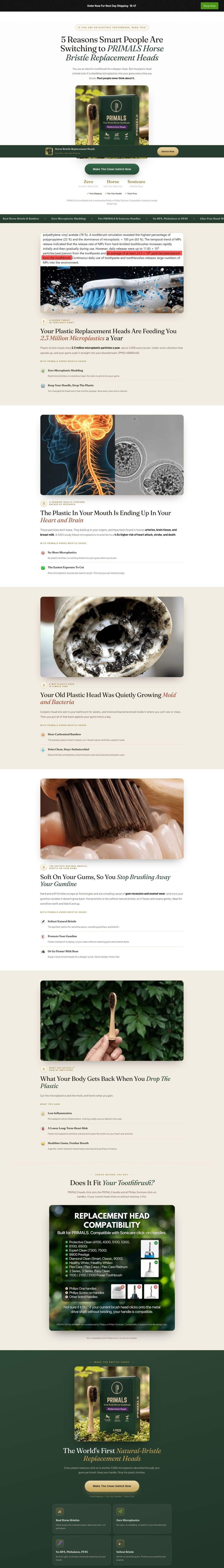 Shop Primals landing page: 5 Reasons Smart People Are Switching to PRIMALS Horse Bristle Replacement Heads