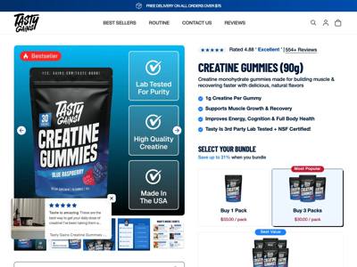 Tasty Gains landing page