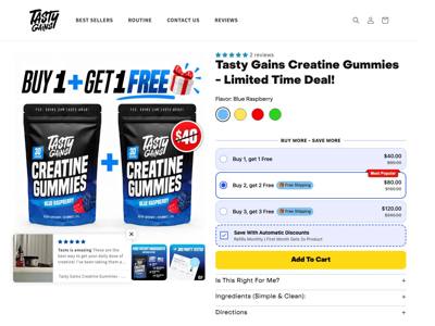 Tasty Gains landing page
