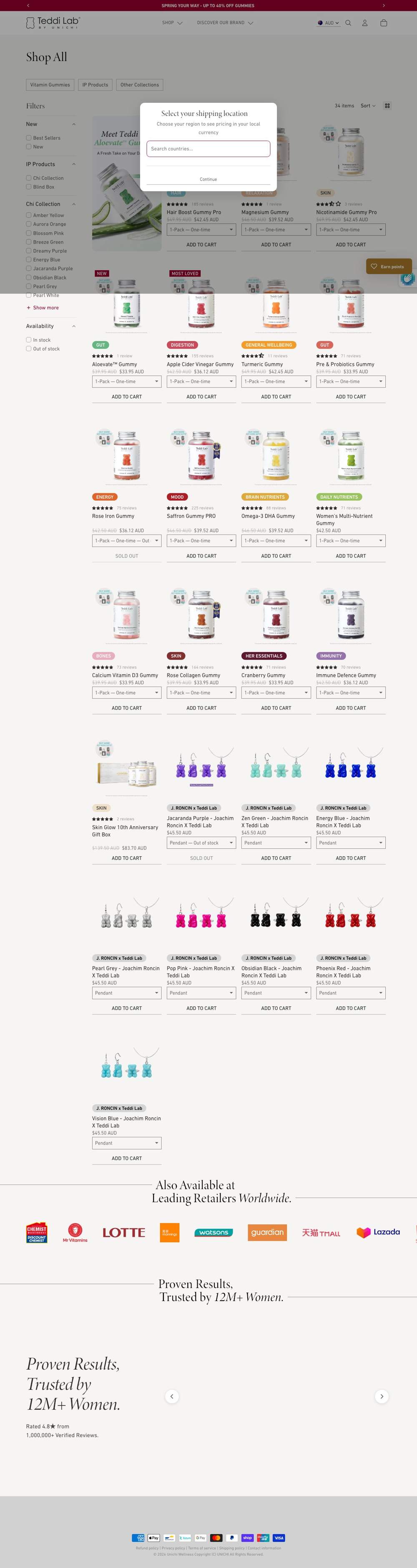 Teddi Lab by Unichi landing page: Shop All