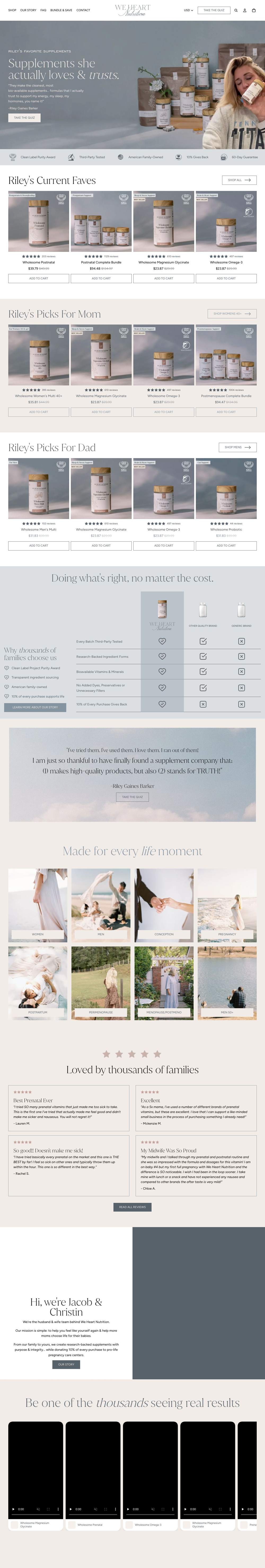 We Heart Nutrition landing page: Made for every life moment