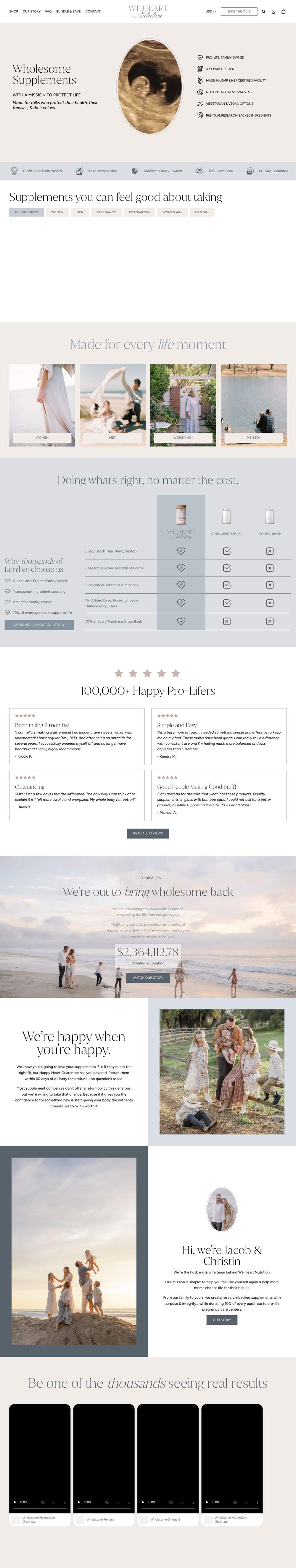 We Heart Nutrition landing page: Made for every life moment