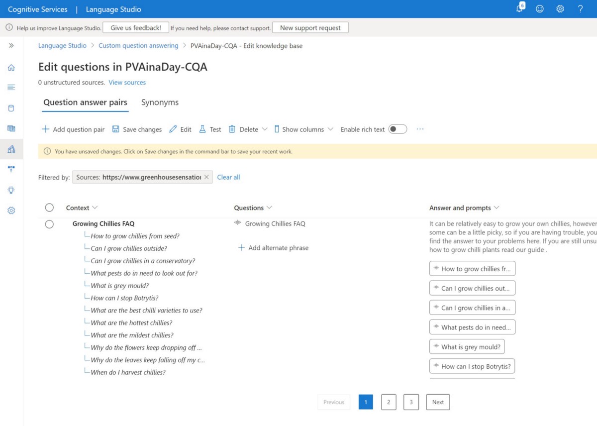 Figure 6: Question and Answer pairs in Knowledge Base