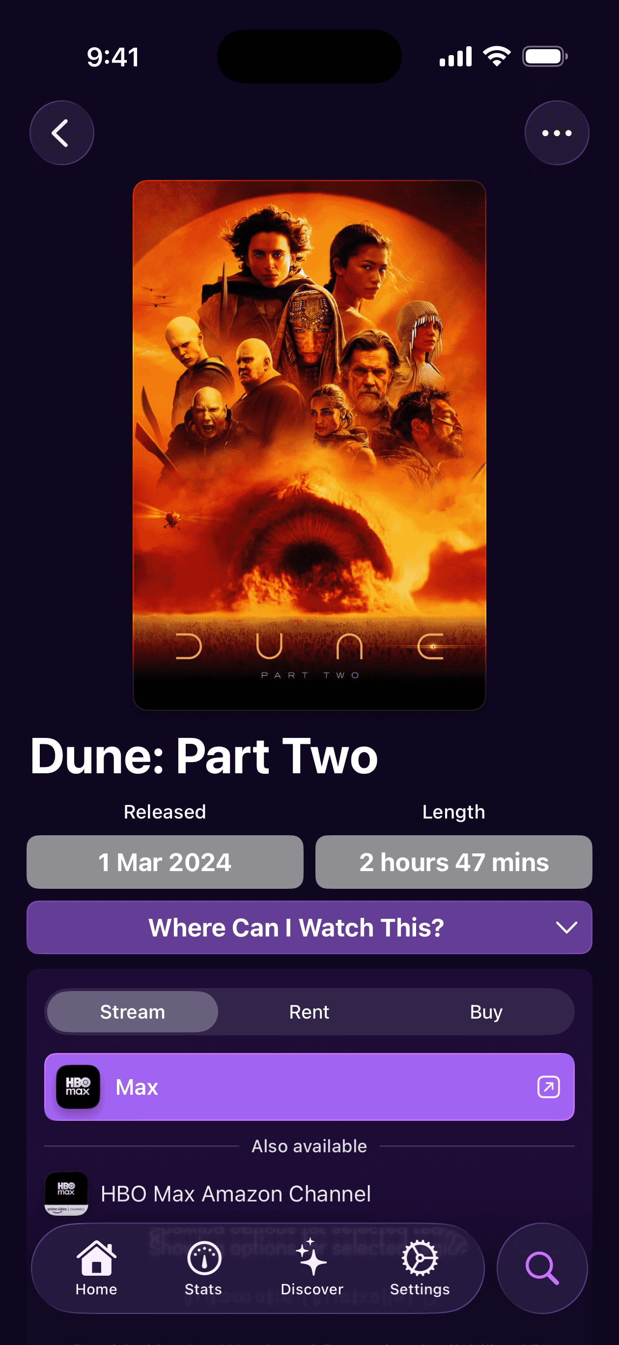 Where to Watch screen