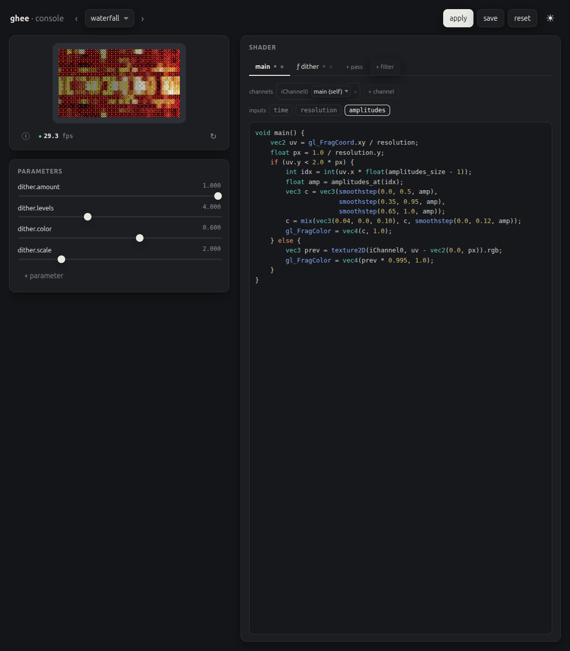 the console editing a live scene