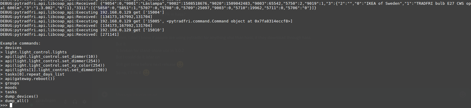 Screenshot of command line interface