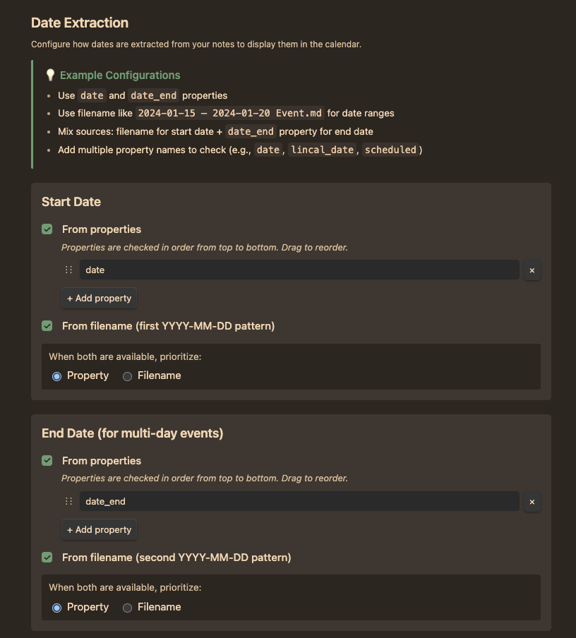 Settings Date Extraction Screenshot