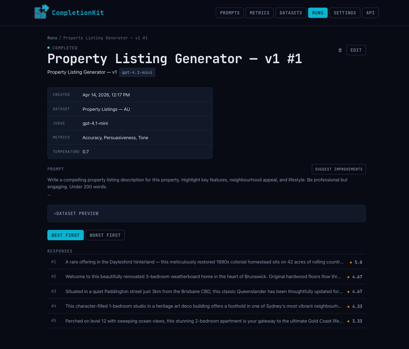 Test run with scored results