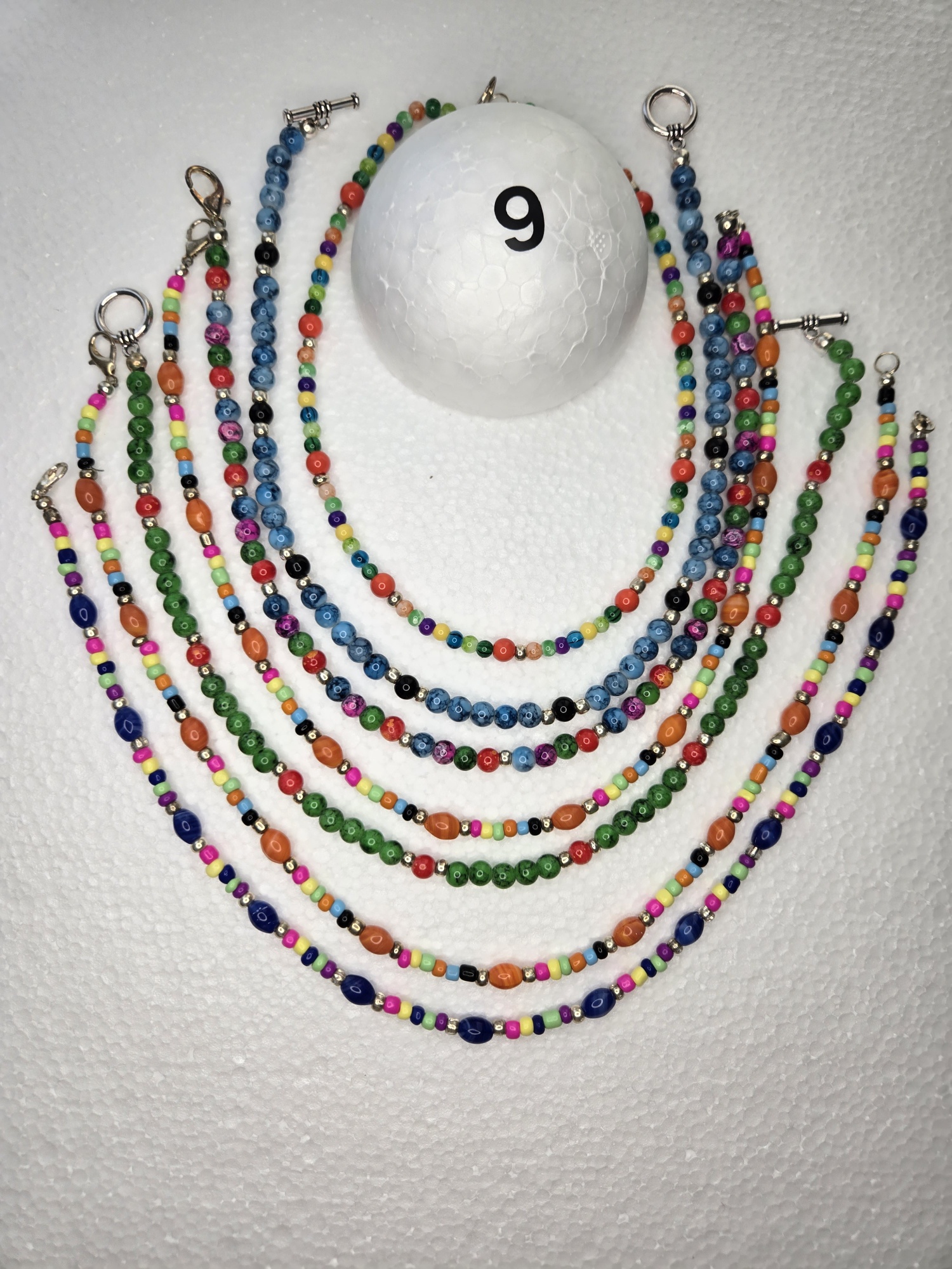 Kelly Green Glass & Orange Synthetic Beads with African Tube Beads