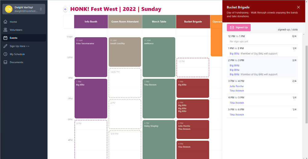 Volunteer System Admin Interface