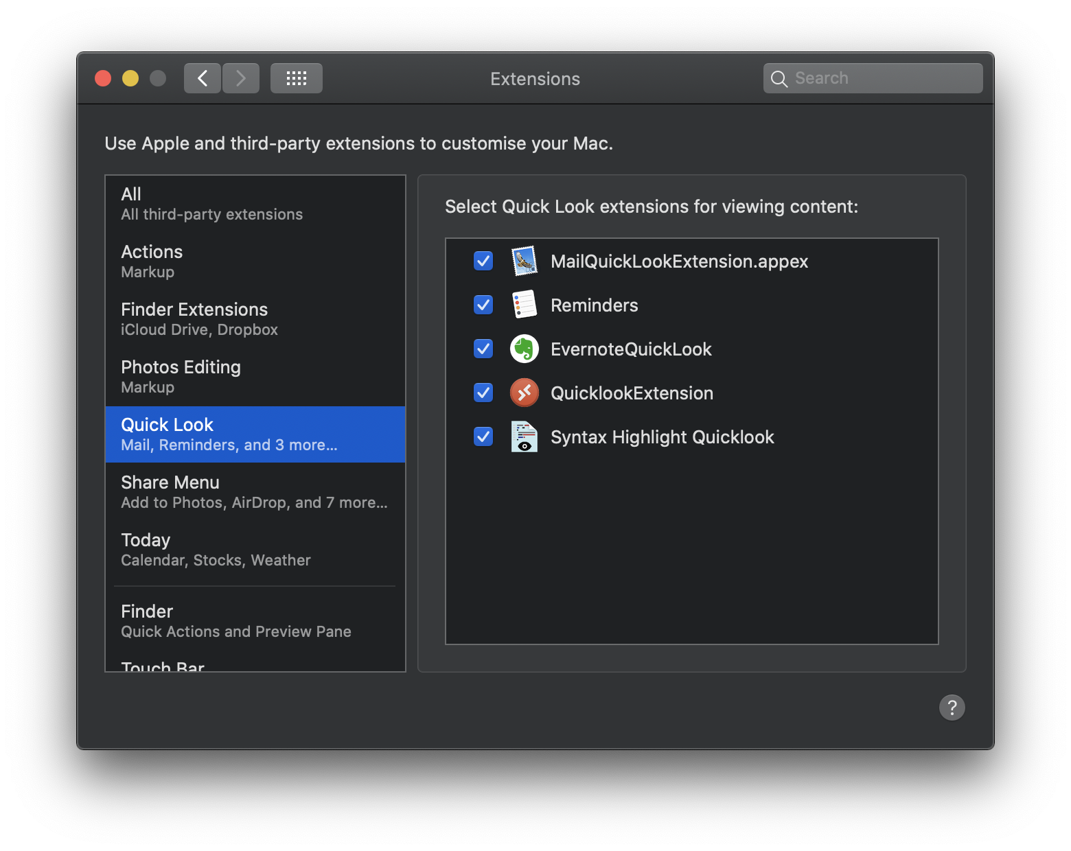 System preferences/Extensions
